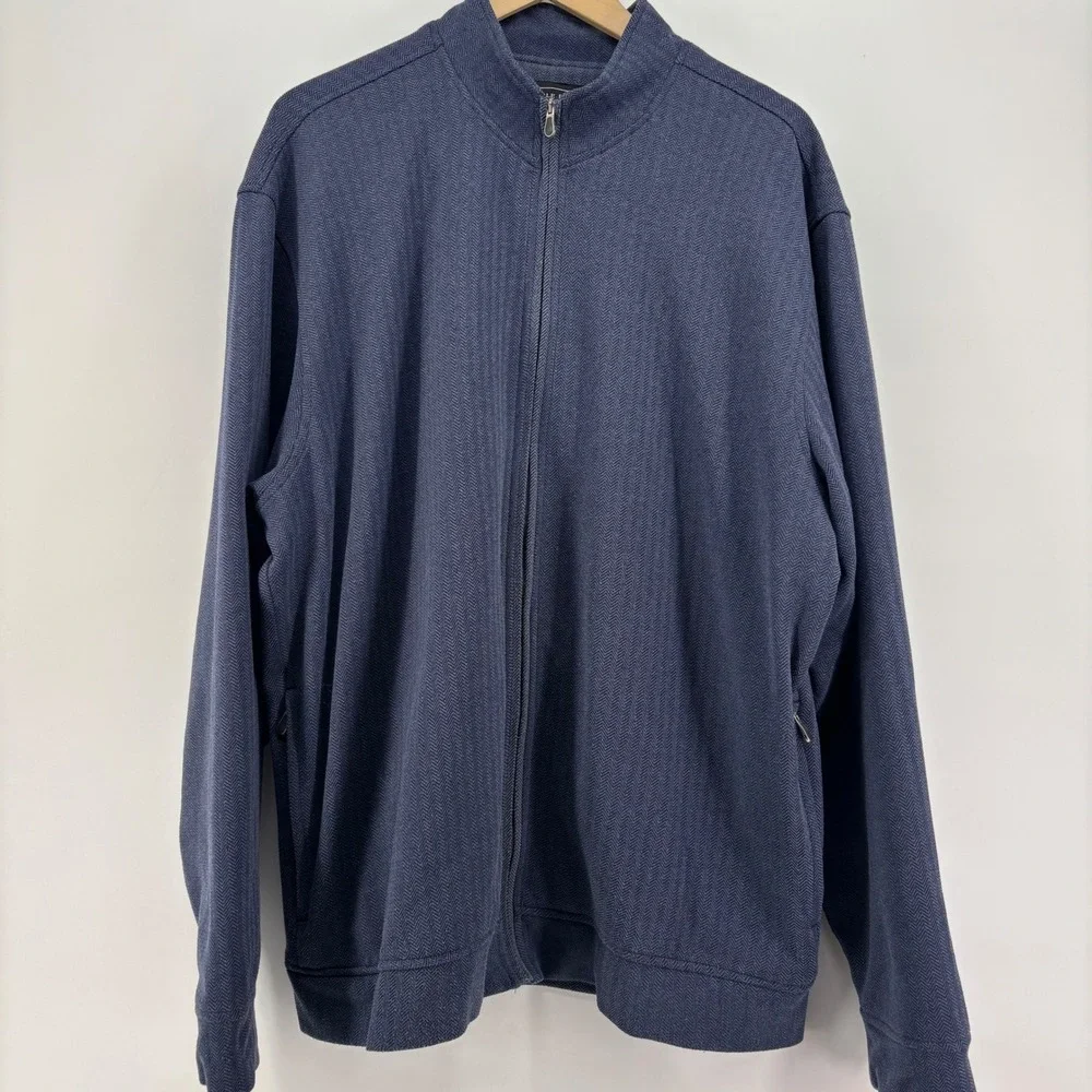 Pebble Beach Mens Full‎ Zip Jacket XL Blue Herringbone Textured Golf Layer PGA